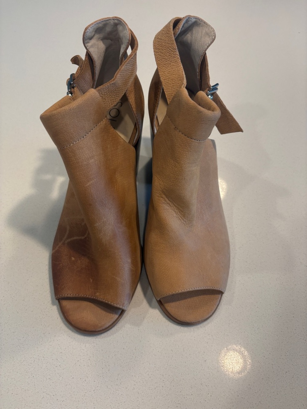 Sole Society Tan Open-Toe Leather Ankle-Strap Mules